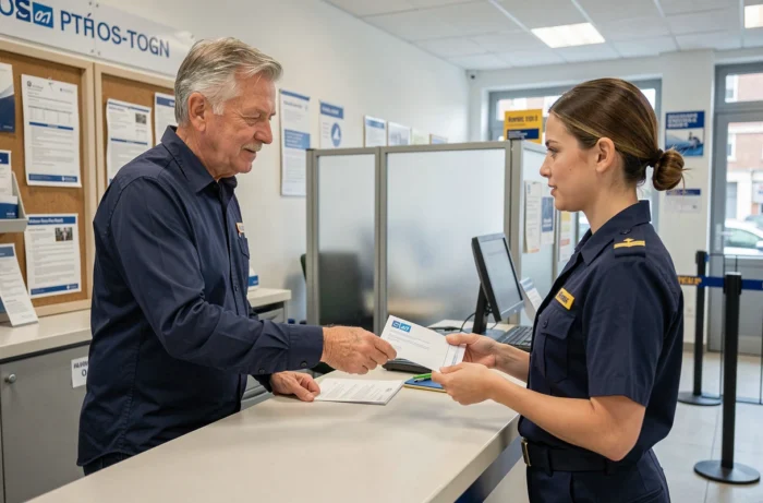 Homme envoyant un courrier recommandé à la poste pour Agirc-Arrco