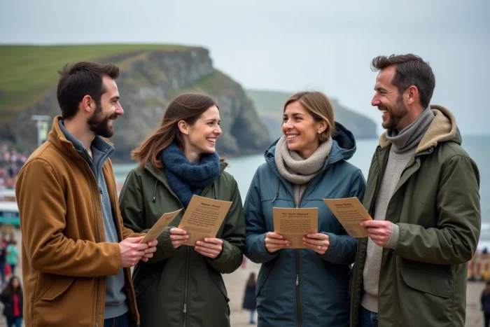 Groupe de participants à un festival culturel breton sur la côte atlantique de Bretagne