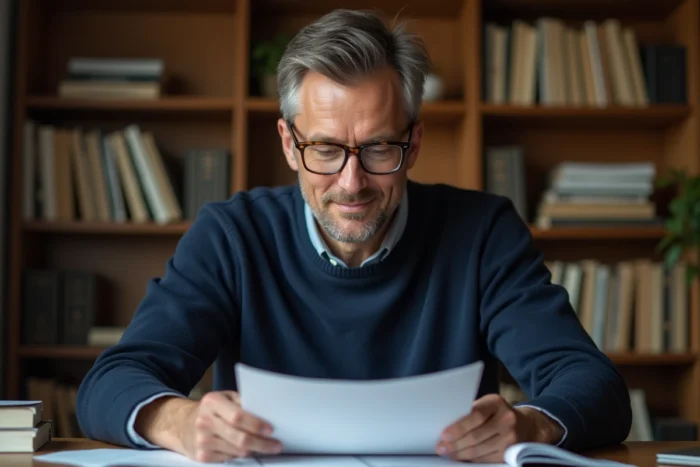 Homme portant des lunettes rectangulaires écailles dans un bureau à domicile moderne