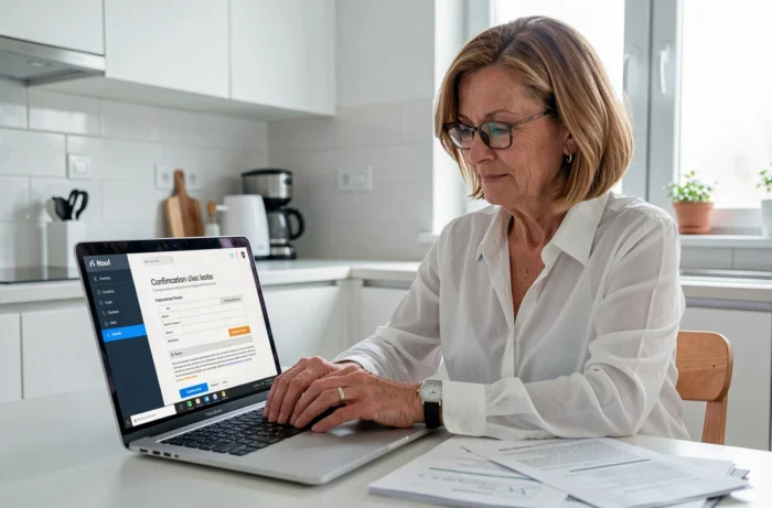Femme vérifiant la réception de documents envoyés à Agirc-Arrco en ligne